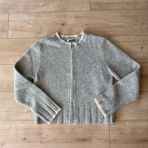 Vintage Xhilaration Lambswool Zip Cardigan Sweater Gray Womens M 90s Minimal